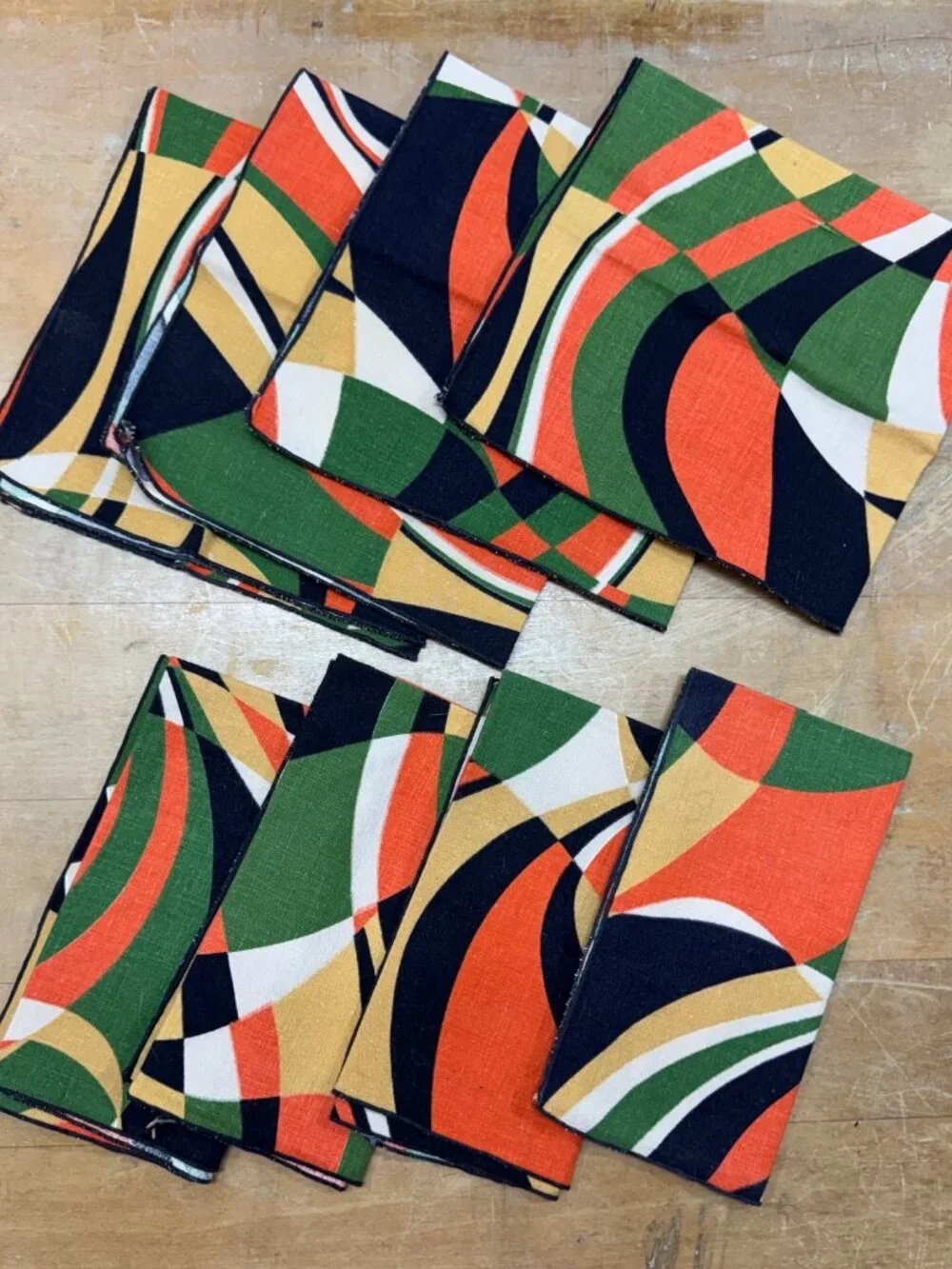 MCM Vintage Cloth Napkins Lot of 8 Abstract Art Vintage Retro Groovy